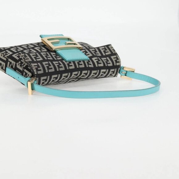 FENDI Zucchino Canvas Mamma Baguette Shoulder Bag Black Gold Auth 136114V - Picture 9 of 16